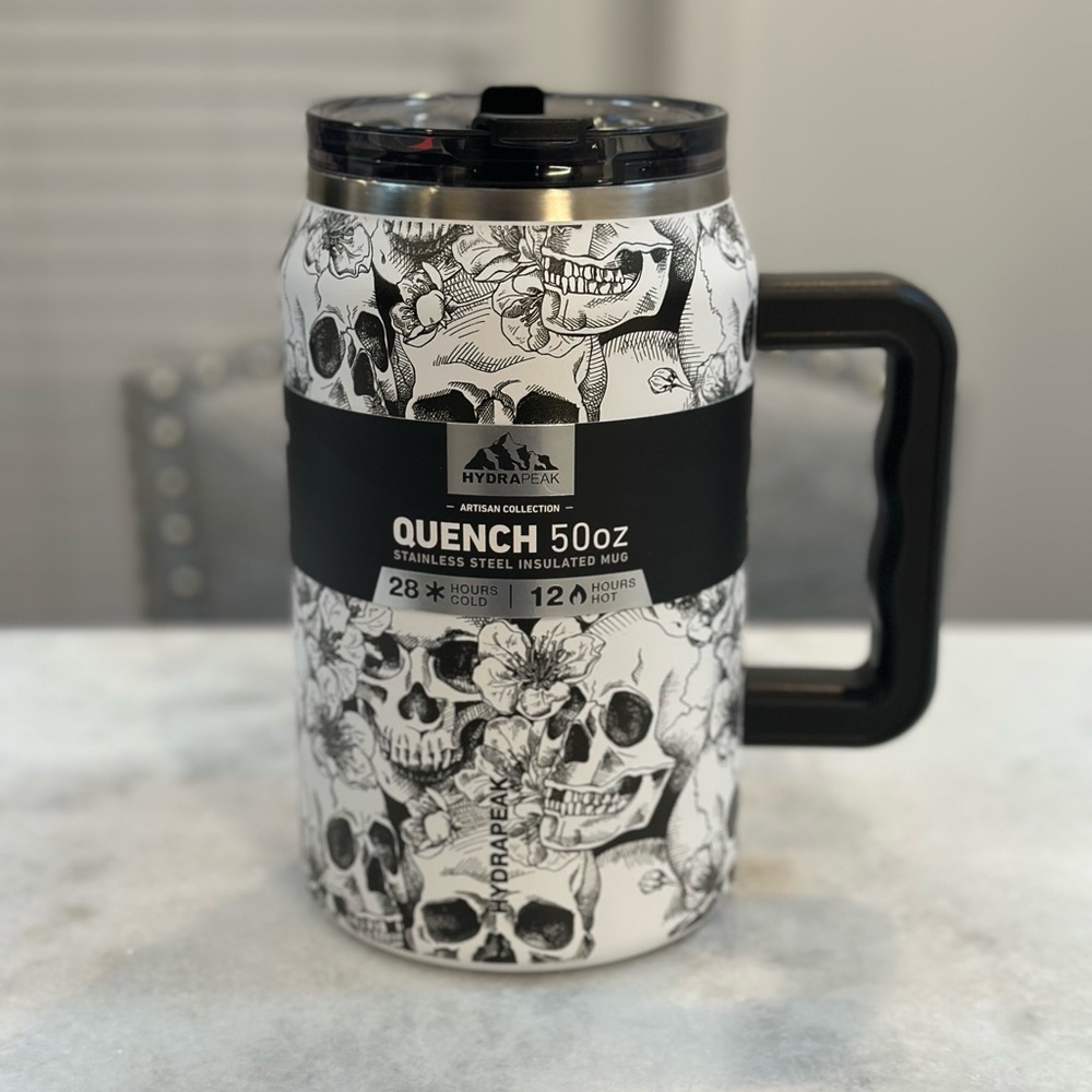 HydraPeak SKULL Quench 50oz Insulated Tumbler w/ Handle, and Straw Lid Hot/Cold